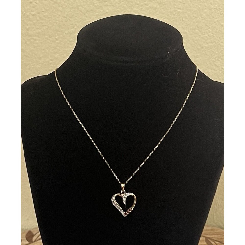 Robert Seeman RSE Signed 925 Silver Vermeil Ruby & Diamond Heart Necklace 18"